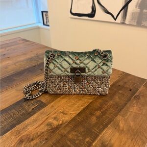 Kurt Geiger - Quilted Velvet and Tweed Chain Shoulder Bag